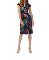 Joseph Ribkoff Tropical Print Faux Wrap Midi Dress In Black/multi In Multi