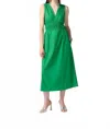 Joseph Ribkoff Shirred V-neck Sleeveless Midi A-line Dress In Island Green