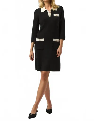 Joseph Ribkoff Contrast Shirt Collar Knit Midi Dress In Black