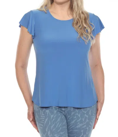 Joseph Ribkoff Short Flutter Sleeve Round Neck Top In Coastal Blue