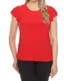 Joseph Ribkoff Short Flutter Sleeve Round Neck Top In Radiant Red In Red