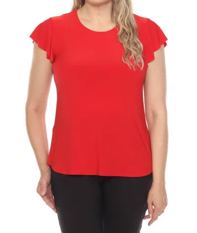 Joseph Ribkoff Short Flutter Sleeve Round Neck Top In Radiant Red