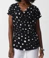Joseph Ribkoff Short Sleeve Polkadot Top In Black/vanilla