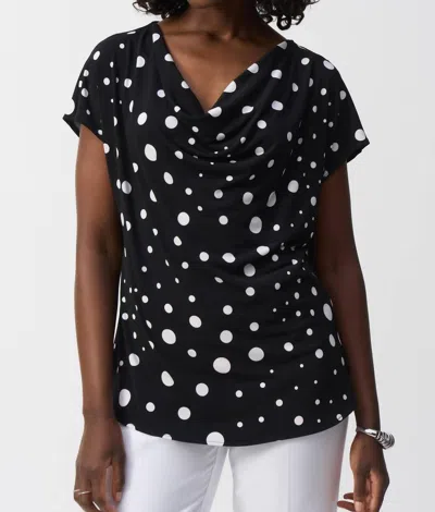 Joseph Ribkoff Short Sleeve Polkadot Top In Black/vanilla