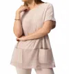 Joseph Ribkoff Short Sleeve Silky Knit Mesh Tunic Top In Parchment In Neutral