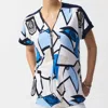 Joseph Ribkoff Geometric Print Straight Top In Blue In Multi
