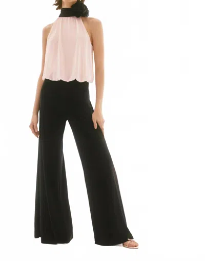 Joseph Ribkoff Shyla Silky Knit And Chiffon Wide Leg Jumpsuit In Black In Pink