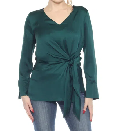 Joseph Ribkoff Side Knot Long Sleeve Satin Tunic In Absolute Green