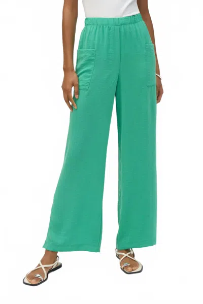 JOSEPH RIBKOFF SIDE SLIT WIDE LEG GAUZE PANT IN GARDEN GREEN