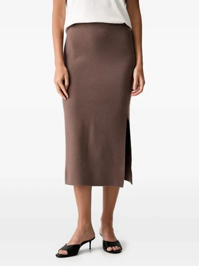 Joseph Ribkoff Side-slit Straight Midi Skirt In Brown