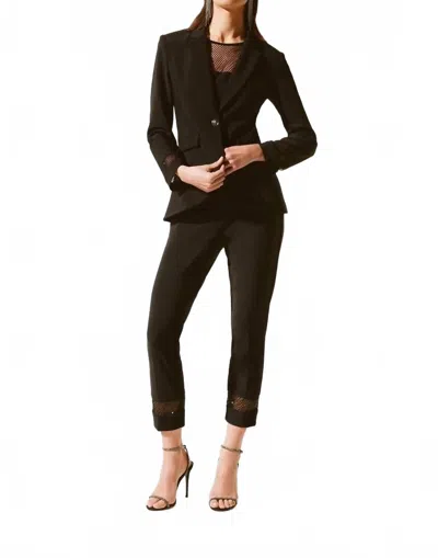 Joseph Ribkoff Signature Silky Knit And Rhinestone Mesh Pants In Black