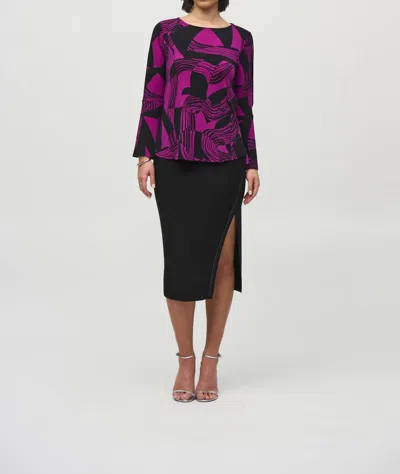 Joseph Ribkoff Silky Knit Abstract Flared Top In Purple