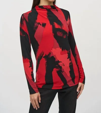 Joseph Ribkoff Silky Knit Abstract Print Mock Neck Top In Black/multi