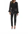 Joseph Ribkoff Ilky Knit Abstract Print Pull-on Pants In Black/silver In Black