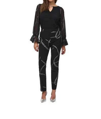 Joseph Ribkoff Silky Knit Abstract Print Pull-on Pants In Black/silver