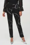 Joseph Ribkoff Ilky Knit Abstract Print Pull-on Pants In Black/silver In Multi