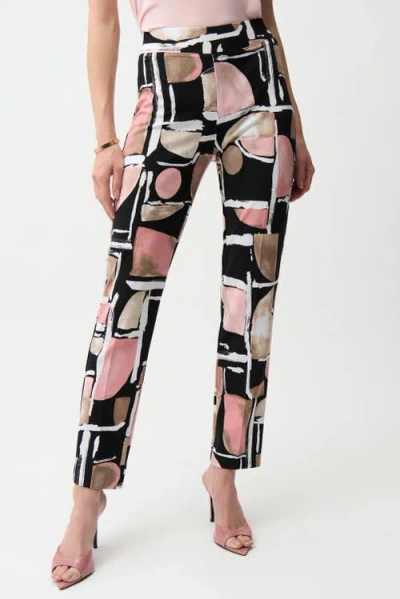 Joseph Ribkoff Silky Knit Abstract Print Straight Pull-on Pants In Black