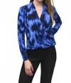 Joseph Ribkoff Silky Knit Abstract Print Wrap Top In Royal/black In Blue