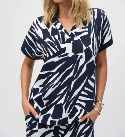 Joseph Ribkoff Silky Knit Abstract Top In Midnight / Vanilla