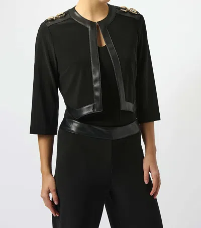 Joseph Ribkoff Faux Leather Trim Cropped Jacket In Black