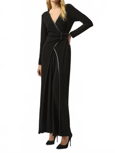 Joseph Ribkoff Silky Knit And Leatherette Jumpsuit In Black