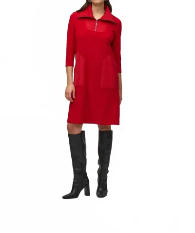 JOSEPH RIBKOFF SILKY KNIT AND MEMORY STRAIGHT DRESS IN RED