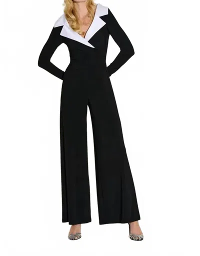 Joseph Ribkoff Silky Knit And Satin Collar Jumpsuit In Black