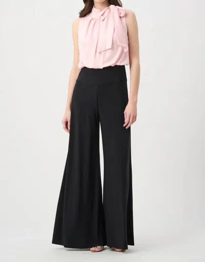 Joseph Ribkoff Silky Knit And Satin Wide Leg Jumpsuit With Neck Bow Tie In Petal Pink In Multi
