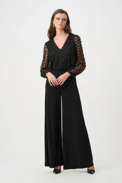 Joseph Ribkoff Silky Knit And Sheer Novelty Wide Leg Jumpsuit In Black
