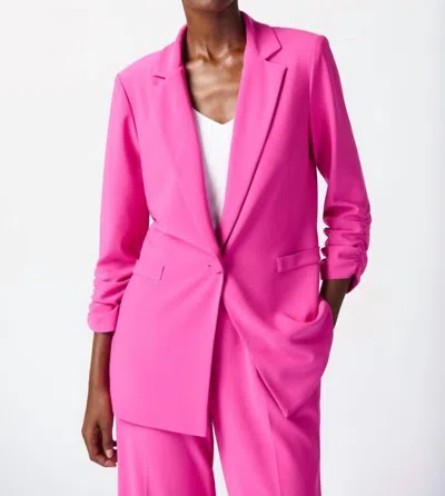 Joseph Ribkoff Silky Knit Blazer With Shirred Sleeves In Ultra Pink In Orange