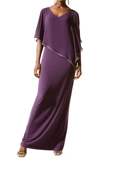 Joseph Ribkoff Silky Knit Chiffon Layered Gown In Black Currant