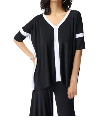 Joseph Ribkoff Silky Knit Color Block Top In Black/vanilla