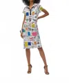 Joseph Ribkoff Silky Knit Conversational Shift Dress In Multi In Multi