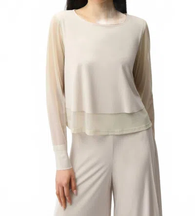 Joseph Ribkoff Silky Knit Crewneck Top With Mesh Sleeves And Layered Lining In Moonstone In Pink