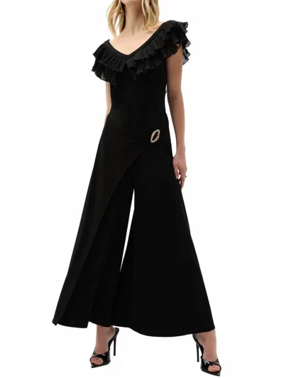 Joseph Ribkoff Silky Knit Culotte Pull On Pants With Buckle In Black