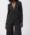 Joseph Ribkoff Silky Knit Dot Print Boxy Blazer In Black/vanilla In Black