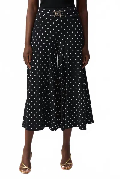 Joseph Ribkoff Silky Knit Dot Print Pull On Culotte Pants In Black/vanilla