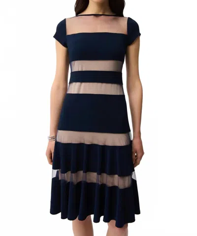 Joseph Ribkoff Silky Knit Fit And Flare Dress With Mesh Inserts In Midnight Blue