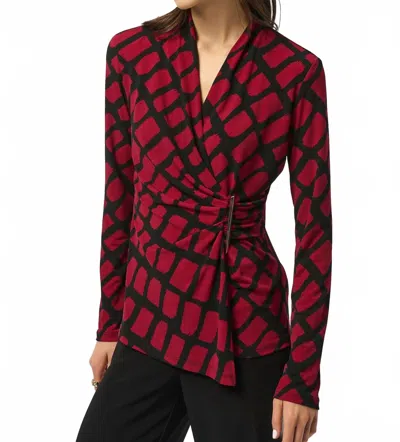 Joseph Ribkoff Silky Knit Fitted Wrap Top In Black / Red