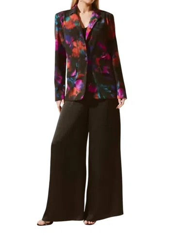 JOSEPH RIBKOFF SILKY KNIT FLORAL BLAZER IN BLACK/MULTI