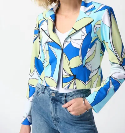 Joseph Ribkoff Silky Knit Floral Print Fitted Jacket In Vanilla Multi In Green