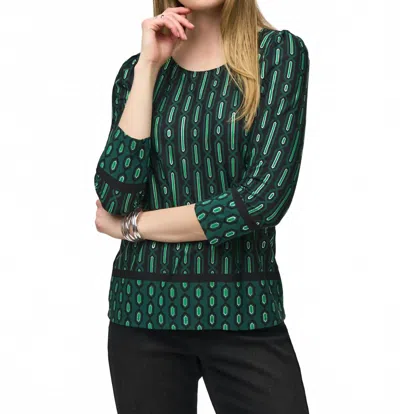 JOSEPH RIBKOFF SILKY KNIT GEOMETRIC BORDER PRINT TOP IN BLACK/MULTI