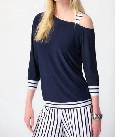 Joseph Ribkoff Blue One-shoulder Boxy Top