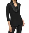 Joseph Ribkoff Silky Knit Satin Fitted Top In Black In Black
