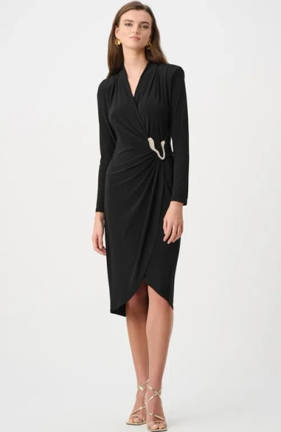 Joseph Ribkoff Silky Knit Sheath Wrap Dress In Black