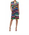 Joseph Ribkoff Silky Knit Stripe Print Trapeze Dress In Black Multi In Multi