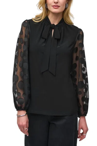 Joseph Ribkoff Silky Knit Top With Dot Burnout Sleeves In Black
