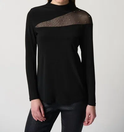 Joseph Ribkoff Silky Knit Top With Embellished Mesh Insert In Black