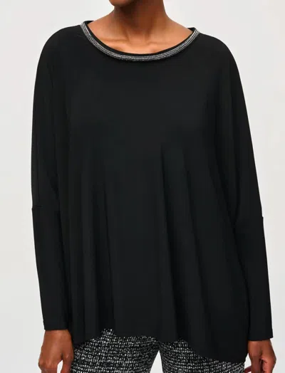 Joseph Ribkoff Silky Knit Top With Embellished Neckline In Black