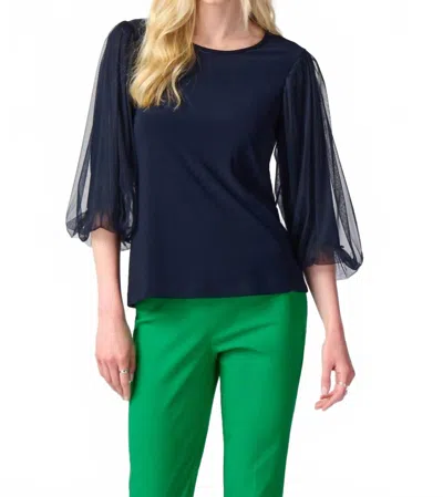 Joseph Ribkoff Silky Knit Top With Mesh Sleeves In Midnight Blue In Black